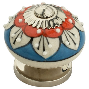 Ceramic Round 1-4/7'' Decorative Hardware Multicolor Drawer Cabinet Knob 10-Pcs