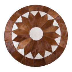 Luxury Handmade Cowhide Patchwork Area Rug Round Hair-on-Hide Brown White, 5'11" - Area Rugs
