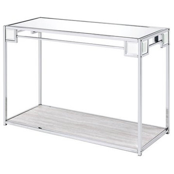 ACME Asbury Mirrored Top Metal Frame Console Table in Mirrored and Chrome