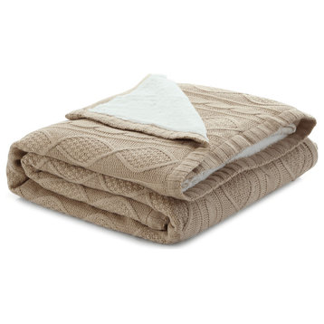 Taupe Knitted Acrylic Solid Color Throw Blanket