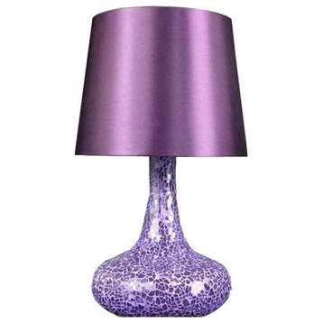 Simple Designs Mosaic Tiled Glass Genie Table Lamp With Fabric Shade, Purple
