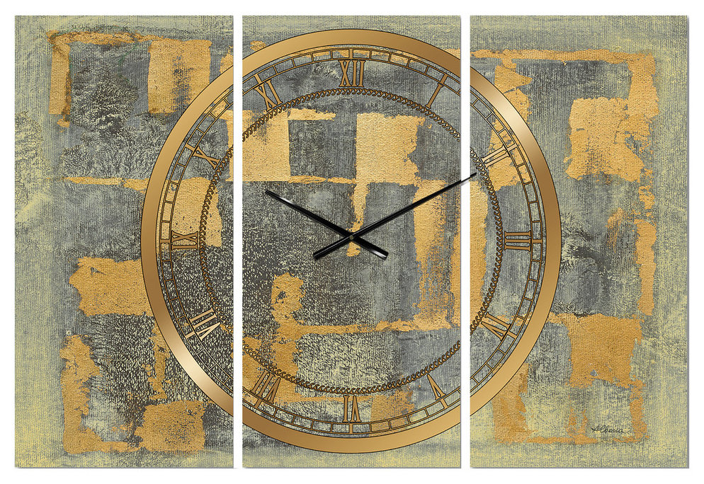 Metal Clock Panel Glam Metallic Form Ii Glam 3 Panels Metal Clock - Contemporary - Wall ...