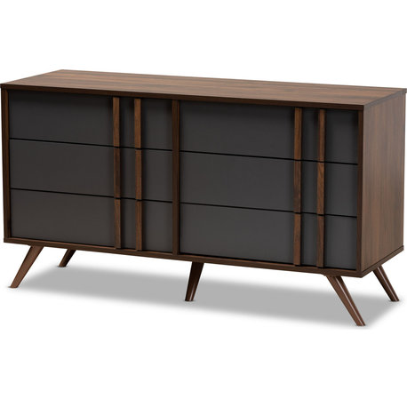 Naoki Dresser - Gray, Walnut, 6-DRAWER