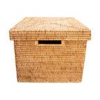 Artifacts Rattan Storage Box With Lid, Letter File, Honey Brown