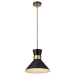 Z-Lite - Soriano One Light Pendant, Matte Black / Heritage Brass - A decorative silhouette shapes industrial influence that adds casual elegance to this matte black finish metal pendant light. Dress up a main living space or entryway with this tasteful fixture trimmed with heritage brass finish steel. This sleek pendant captures the heart of romantic industrial charm.