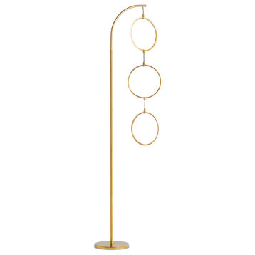 Brightech Nova LED Floor Lamp - Arching Modern Lamp with LED Ring Fixtures, Brass, 3000k