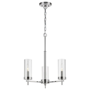 Zire Three-Light Chandelier, Chrome With Clear Glass
