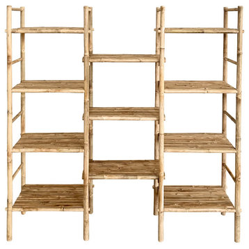 Bamboo Freestanding Triple 4-Tier Bookcase With 11 Open Display Shelves