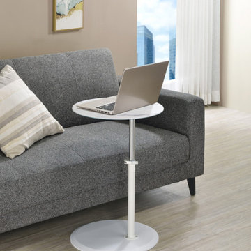 Orbit End Table with Height Adjustable Marble Textured Glass Top