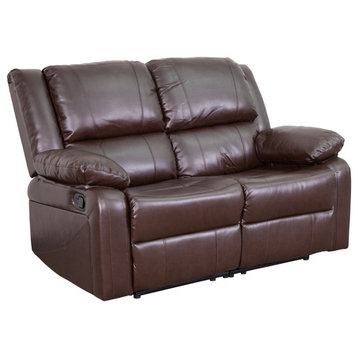 Harmony Series Brown Leather Loveseat With 2-Built-In Recliners