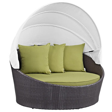 Outdoor Daybed Lounge Chair, Cushioned Seat With Rectractable Canopy, Peridot