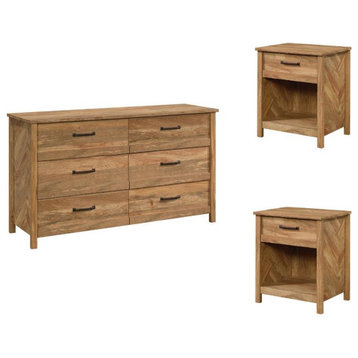 3 Pieces Modern Wood Brown Bedroom Set with Dresser and 2 Nightstands