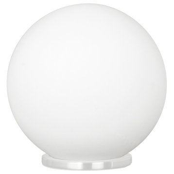 Rondo, 1-Light Round Table Lamp, White Finish, Opal Frosted Glass Shade