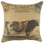 The Watson Shop - Cow Burlap Pillow - Add a bit of charm to your living space! This handmade burlap pillow features a lovely cow print with French detailing. Its earthy colors make this piece perfect for almost any decor, from country to rustic to eclectic. Place it on a sofa, bed, or chair for a touch of comfort and nature.