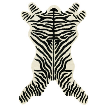 Black Safari Zebra Rug, 5'x8'