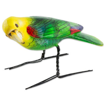 Novica Yellow-Headed Parrot Ceramic Figurine