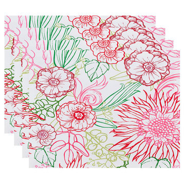 18"x14" Zentanle 4 Color, Floral Print Placemats, Set of 4, Red