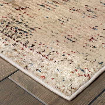 Echo Antiqued Floral Traditions Ivory and Blue Area Rug, 5'3"x7'6"