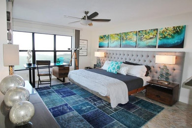 Mid-sized beach style bedroom photo in New York