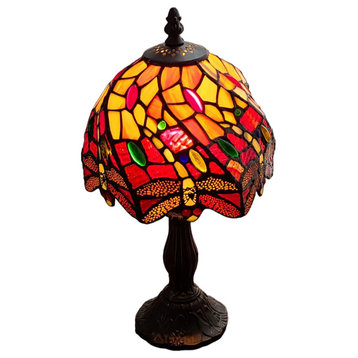 15" Tiffany Style Stained Glass Dragonflies Table Lamp