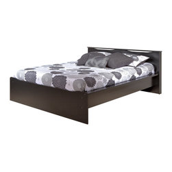 Prepac Coal Harbor Double Platform Bed with Headboard in Black - Platform Beds