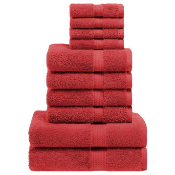 10 Piece Egyptian Cotton Soft Hand Bath Towels, Red