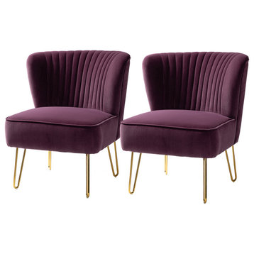 Upholstered Accent Side Chair With Tufted Back Set of 2, Purple