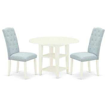 Atlin Designs 3-piece Wood Dining Set in Linen White/Baby Blue