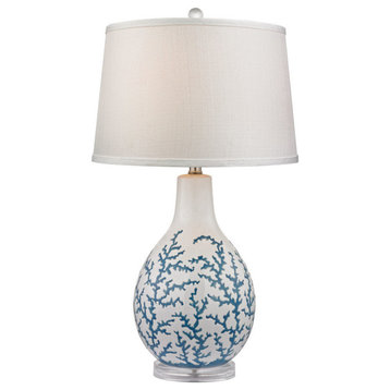 27" Sixpenny Blue Coral Table Lamp, White