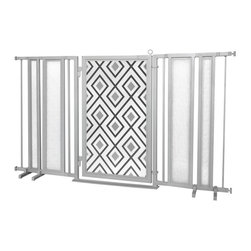 Fusion Gates - Fusion Gate with Gray Diamonds Design, Satin Nickel, 65"-71.4" - Dog Gates