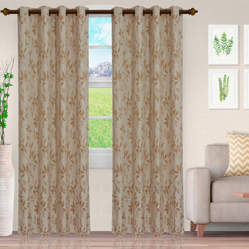 Bannock Light Filtering Opaque Floral Jacquard Curtain Set, Chocolate Ivory, 52"