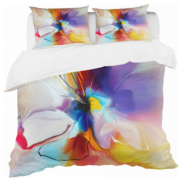 Creative Flower in Multiple Colors Modern Duvet Cover, Twin
