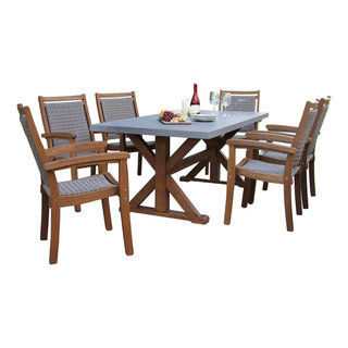 7-Piece Composite Top Dining Set With Stacking Driftwood Grey Chairs -  Tropical - Outdoor Dining Sets - by Outdoor Interiors | Houzz
