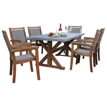 7-Piece Composite Top Dining Set With Stacking Driftwood Grey Chairs