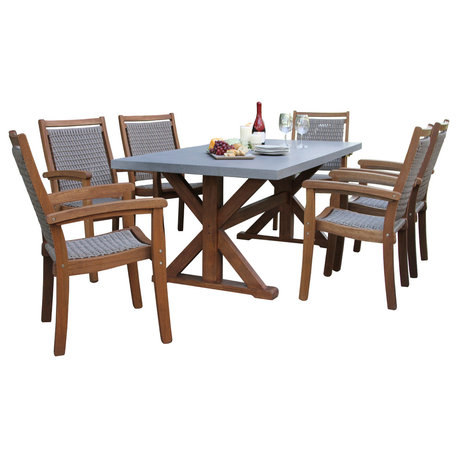 7-Piece Composite Top Dining Set With Stacking Driftwood Grey Chairs