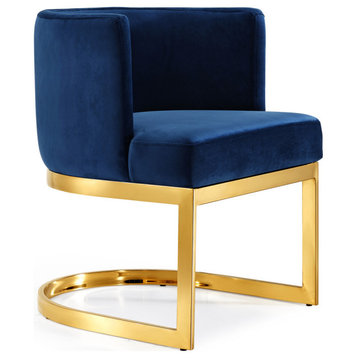 The Fay Dining Chair, Velvet, Navy, Gold Base