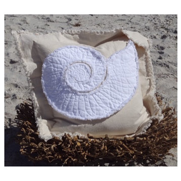Coastal Nautilus Throw Pillow, White on Ivory