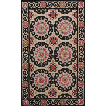 Floral Oriental Wool Area Rug Hand-tufted Traditional Carpet 5x8