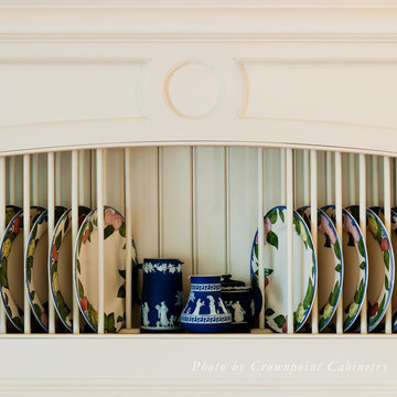 Detail of plate rack in hood over range