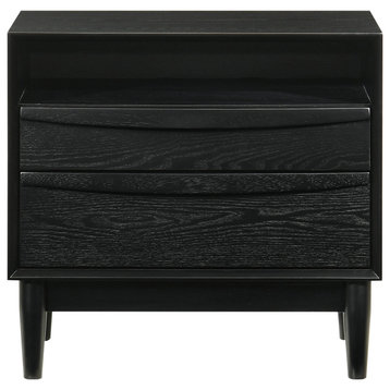 Artemio 2 Drawer Wood Nightstand With Shelf, Black Finish
