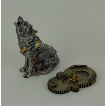 Mechanical Steampunk Howling Wolf Cyborg Dog Statue