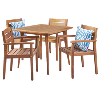 GDF Studio 5-Piece Zack Outdoor Wood Dining Set With Straight Legged Table, Teak
