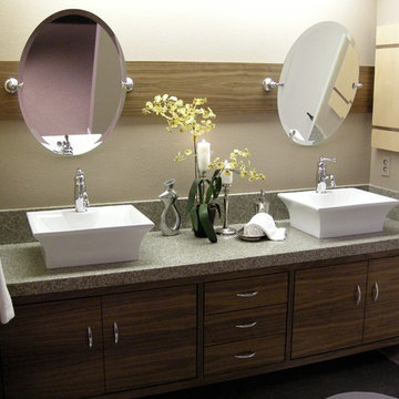 Contemporary bathroom vanity with recycled granite and glass counter