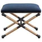 Uttermost - Uttermost Firth Small Navy Fabric bench - Uttermost's Benches Combine Premium Quality Materials With Unique High-style Design.With The Advanced Product Engineering And Packaging Reinforcement, Uttermost Maintains Some Of The Lowest Damage Rates In The Industry.  Each Product Is Designed, Manufactured And Packaged With Shipping In Mind. Rustic Iron Frame With A Nautical Touch, Wrapped In Natural Fiber Rope Accents. Cushioned Top Is A Cotton Blend In A Rich Textured Navy Blue.