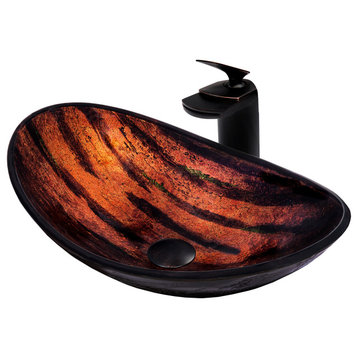 Volle Glass Vessel Sink and Faucet Set, Oil Rubbed Bronze