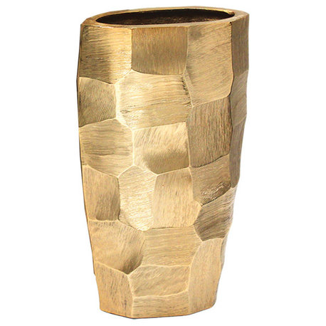 Pounded Metal Vase, Gold