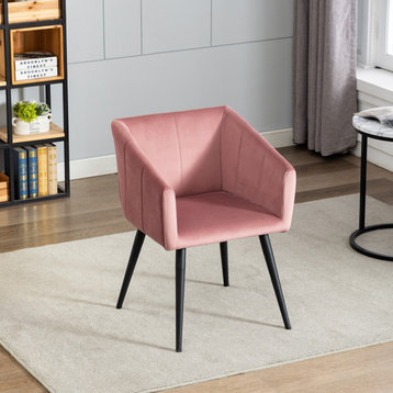 1 x Modern Channel Tufted Velvet Barrel Chair, Pink