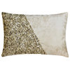 Ivory and Gold Jacquard 12"x18" Lumbar Pillow Cover, Beaded Sequins, Foil Elaina