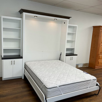Custom Built Vertical Queen Size Murphy Bed with Side Shelving & Storage