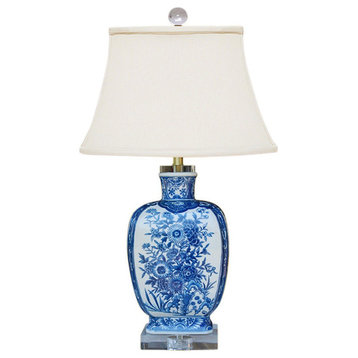 Blue and White Floral Motif Chinese Porcelain Vase Table Lamp 24"